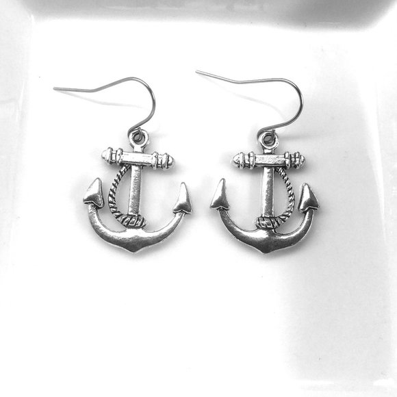 Miniature Anchor Friendship Best Friends Charm Earrings - Picture 2 of 3